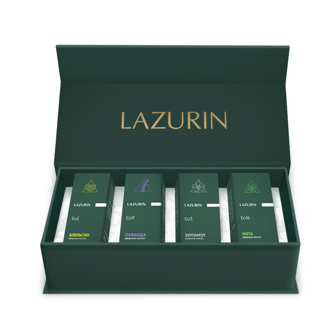 Набор эфирных масел LAZURIN. Апельсин, Лаванда, Бергамот, Мята.